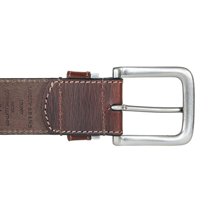 Lucky Brand Men's Stitched Leather Belt | Classic | Casual | Dress | Everyday | Western | Genuine Leather | Metal Buckle, Leather Keeper - Tan, 38