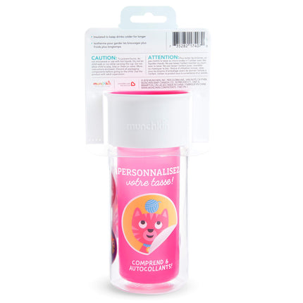 Munchkin Miracle 360 Tasse d'apprentissage isotherme, inclut des autocollants pour personnaliser la tasse, 266 ml, Rose