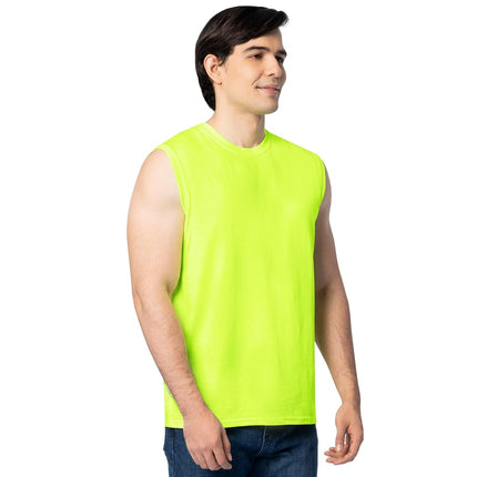 Fruit of the Loom Men's Eversoft Cotton Sleeveless T Shirts, Breathable & Moisture Wicking with Odor Control, Sizes S-4x Undershirt, Muscle-2 Pack-Safety Green, Large (Pack of 2)