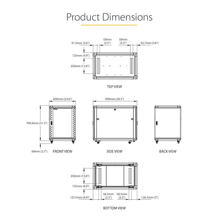 StarTech.com 4-Post 15U Server Rack Cabinet, 19" Data Rack Cabinet for IT / Network Equipment, with Adjustable Mounting Rails