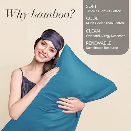 BEDELITE Cooling Pillow Cases Queen 2Pcs, Rayon Made from Bamboo, Teal