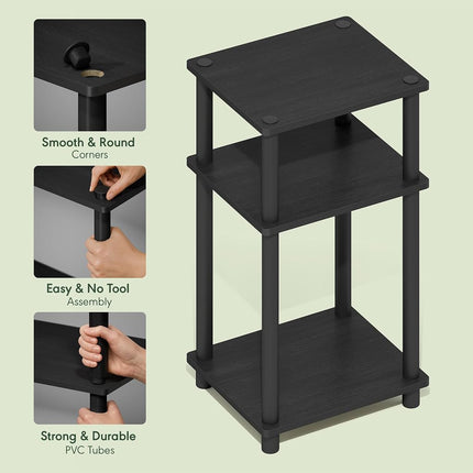 Furinno JUST Side Table, 3-Tier End Table, Open Shelves Night Stand, Bedside Table, Toolless Assembly, for Living Room, Bedroom, Americano