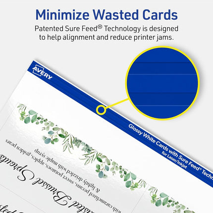 Avery Printable Rectangle Tent Cards with Sure Feed Technology, 2-1/6" x 4", Glossy White Cardstock, Print-to-the-Edge, Laser/Inkjet, 200 Total, Great for Table Talkers, Promotional Signs, and More