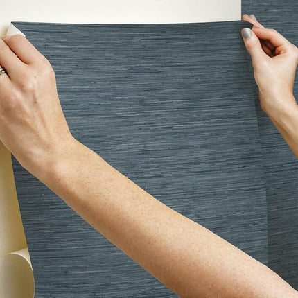 RoomMates RMK11314WP Blue Faux Grasscloth Non-Textured Peel and Stick Wallpaper, 20.5 inches x 16.5 feet
