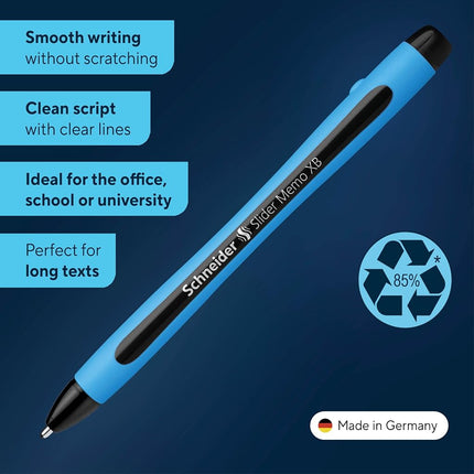 Schneider Slider Memo XB Ballpoint Pen, Asstd. Colors, Pack of 6 (150296)
