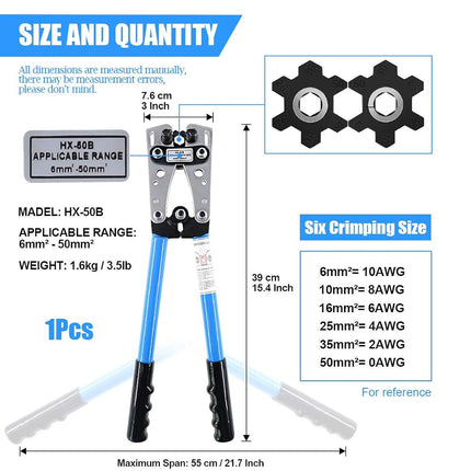 Glarks 2Pcs Wire Crimper Terminal Crimping Tool Cable Lug Crimper Cu/Al Terminal Ratchet Electrician Plier with Cable Cutter for 10, 8, 6, 4, 2, 1/0 AWG Wire Cable Cutting and Crimping