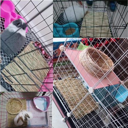 Grass Mat Woven Bed Mat for Small Animal 3PCS Large Bunny Bedding Nest Chew Toy Bed Play Toy for Guinea Pig Parrot Rabbit Bunny Hamster Rat