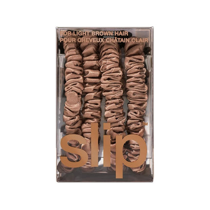 Slip Silk Hair Ties, Light Brown Skinny Scrunchies, Set of 4 | Anti-Damage