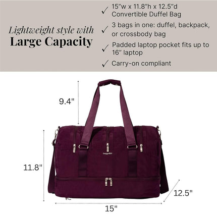 Baggallini Multizip Convertible Duffel, Mulberry, One Size