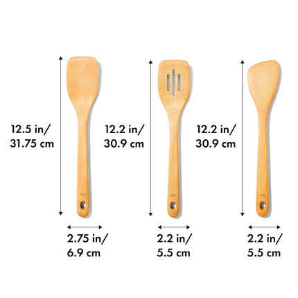 Oxo 11157300 Juego de 3 cucharas de madera marrón, 31.5 x 6.5 x 2 cm