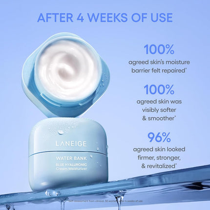 LANEIGE Water Bank Blue Hyaluronic Cream Refill: Hydrating Korean Face Cream with Squalane & Ceramide for Skin Barrier Support, Dermatologist-Tested 50ml