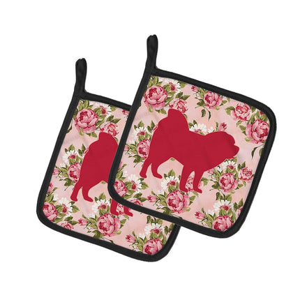 Caroline's Treasures Chow Shabby Chic Pink Roses Pair of Pot Holders BB1106-RS-PK-PTHD, Fabric, Multicolor