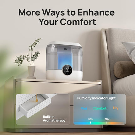 DREO Humidificador de 6L para dormitorio, ultrasónico silencioso de niebla fría de gran tamaño con difusor, 60 horas de funcionamiento para hogar, guardería, plantas, gris