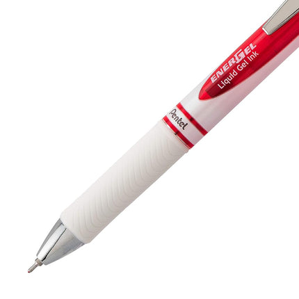 Bolígrafo de gel líquido retráctil Pentel EnerGel Pearl, punta de aguja (0.7 mm), trazo mediano, tinta roja, paquete de 2 (BLN77WBP2B)