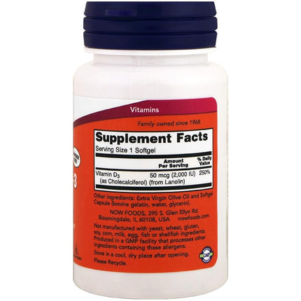 NOW Foods Vitamin D-3 2000Iu 240 Softgels (Pack Of 2)