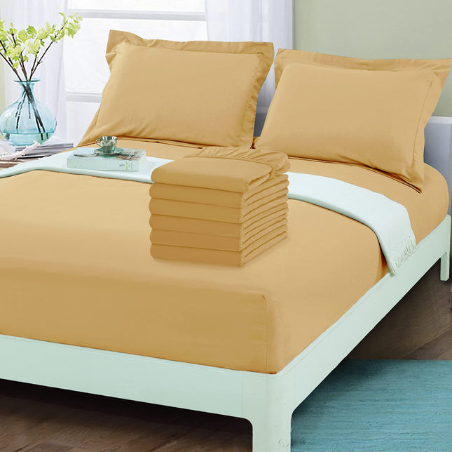 Sábanas Bajeras Ajustables Elegant Comfort Paquete de 6 de 1500 Hilos de Calidad Premium de Hotel, Bolsillo Profundo, Sin Arrugas, Resistentes a Manchas y Decoloración - Bolsillos Laterales para Almacenamiento, Paquete de 6 Ajustables - Queen, Dorado