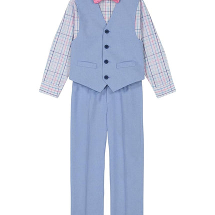 Izod Boy's 4-Piece Set with Collared Dress Shirt, Tie, Vest, and Pants Business Suit, mid-Blue, 12