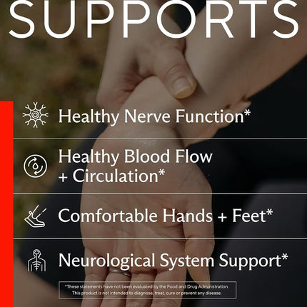 Premium Nerve Support Supplement – with Alpha Lipoic Acid (ALA) 600 mg, Acetyl-L-Carnitine (ALC) & Benfotiamine - Nerve Support Formula for Healthy Circulation, Feet, Hands & Toes - 60 Capsules
