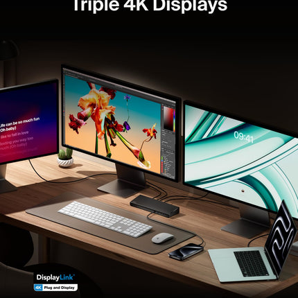 Belkin Triple Display DisplayLink Docking Station Hub with 3 HDMI Ports, 2 DisplayPorts for Triple 4K Display with 85W Power Delivery, Gigabit Ethernet, 3.5mm Mic/Speaker, 1 USB-C and 5 USB-A Ports