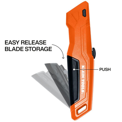 Klein Tools 44301 Retractable Utility Knife with Blade Storage and 5 Extra Blades, Bright Orange, Lightweight Ergonomic Design