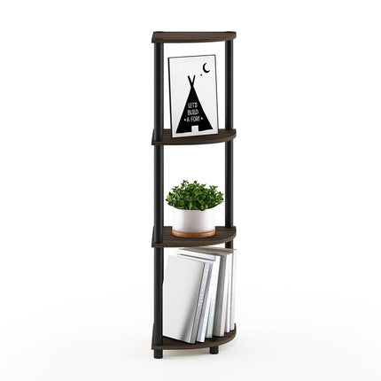Furinno TURN-N-TUBE Corner Shelf, 4-Tier Corner Bookshelf, Display Storage Shelves with Open Shelves, for Organization and Storage, Living Room, Home Office, Garage, Columbia Walnut