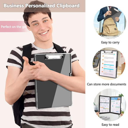 SFLHHDM Clipboard Storage,Heavy Duty Clip Boards 8.5x11 2 Storage Case,Clear Visible Top Panel Storage Clipboards,Side Opening Clip Boards,Nursing Clipboard Folder Case for Office Supplies-Black