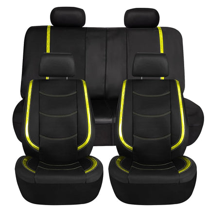 FH Group Housse de Siège Auto Complète en Similicuir - Ajustement Universel, Housses de Sièges Avant à Dossier Bas, Compatible Airbag, Banquette Arrière Divisée, Housse de Siège pour SUV, Berline, Jaune