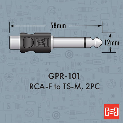 HOSA Cable GPR101 RCA to 1/4 Inch TS Adaptor-2 Pack, Black
