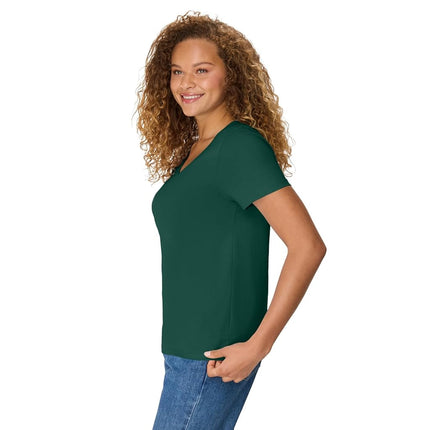 Hanes Women's Perfect V Neck Ring Spun Cotton Short Sleeve T-Shirt, Deep Forest Pack of 1, M