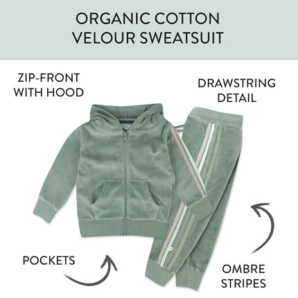 HonestBaby Sudadera con capucha de terciopelo y sudadera con cremallera frontal y conjunto de pantalones deportivos para bebé, niño pequeño, niños, niñas, unisex, salvia con raya, 3T, salvia con raya, 3T