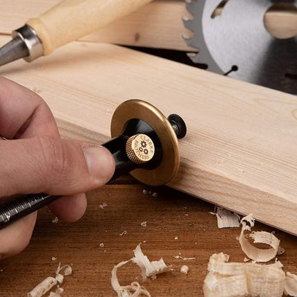clarke Brothers Wheel Marking Gauge - Woodworking Marking Scriber Kit With 2 Replacement Cutters - Wood Marking Tools With Graduated Inch & MM Scale - Solid Metal Bar Wood Scribe Tool For Carpenter