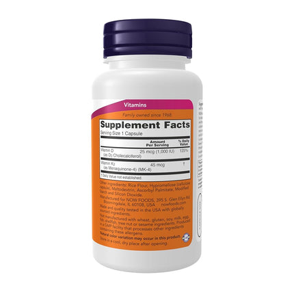 NOW Vitamin D-3 & K-2,120 Veg Capsules