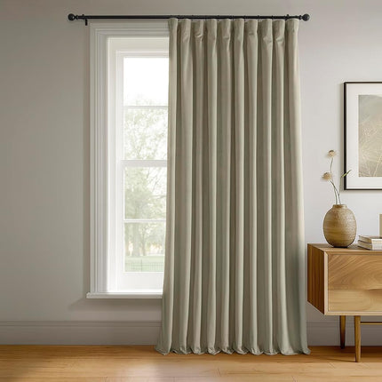 HPD Half Price Drapes Signature Velvet Thermal Blackout Curtains for Living Room 96 Inch Long (1 Panel) Rod Pocket Insulated Blackout Curtains for Bedroom Window Curtains, 100W x 96L, Cool Beige