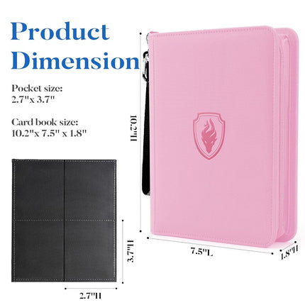 Fabmaker Premium 4 Pocket ZipCard Binder, Trading Album for 320 Cards, Portable PU Collection Binder (Pink)