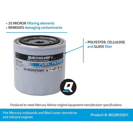 Quicksilver 802893Q01 Water Separating Fuel Filter - Mercury and Mariner Outboards and MerCruiser Stern Drive and Inboard Engines