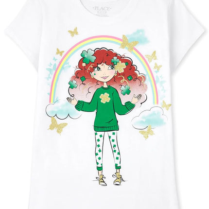 The Children's Place Girls' Short Sleeve Graphic T-Shirt, Girl Leprechaun, X-Small