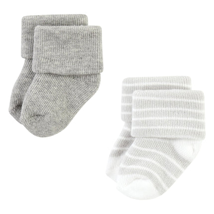 Hudson Baby Unisex Baby Cotton Rich Newborn and Terry Socks, Gray Stripe, 6-12 Months, Gray Stripe 12 Pack, 6-12 Months