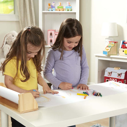 Dispensador de rollo de papel de mesa de madera Melissa & Doug con papel blanco bond (30,5 cm x 22,8 m) para dibujar, arte y manualidades para niños