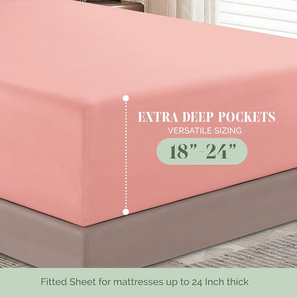 Elegant Comfort 1500 Premium Hotel Quality 18-24 Inches Deep - Extra Deep Pocket Single Fitted Sheet for High Mattress, Luxury and Softest, Smart Pocket - Wrinkle Free, Full, Dusty Rose