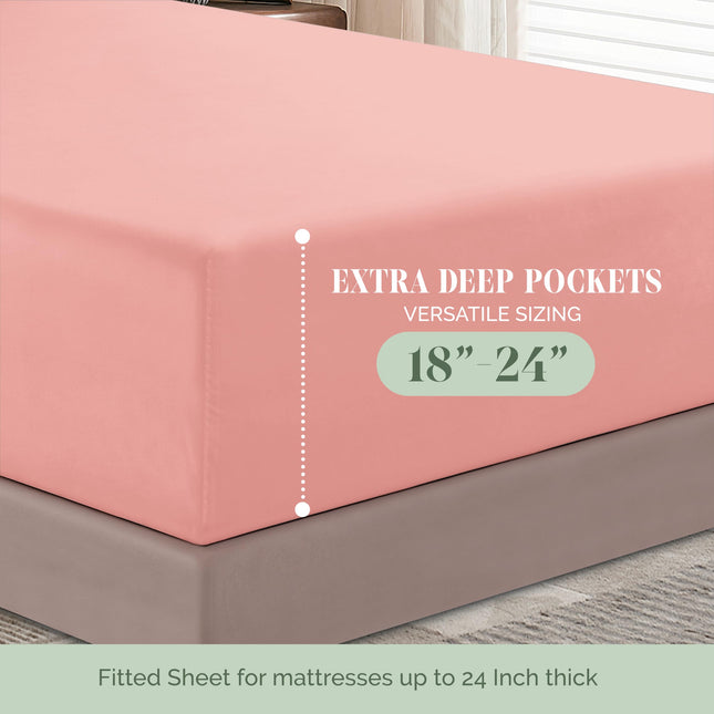 Elegant Comfort 1500 Premium Hotel Quality 18-24 Inches Deep - Extra Deep Pocket Single Fitted Sheet for High Mattress, Luxury and Softest, Smart Pocket - Wrinkle Free, Full, Dusty Rose