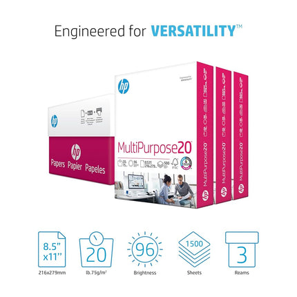 HP Printer Paper | 8.5 x 11 Paper | Multipurpose 20 lb | 3 Ream Case - 1500 Sheets | 96 Bright | Made in USA - FSC Certified | 112530C
