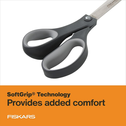 Fiskars 8” Left-Handed Titanium Scissors, SoftGrip Handle for Comfort, Durable Stainless Steel Blades for Home and Office Use