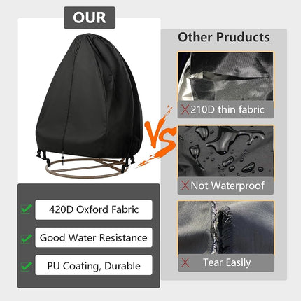 FLYMEI 【Upgraded】 Patio Egg Chair Covers with Zipper, Durable Large Wicker Egg Swing Chair Covers, Waterproof Heavy Duty Weather Resisatnt Outdoor Chair Cover, Windproof Hanging Chair Cover