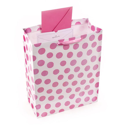 Hallmark Extra Large 15" Gift Bag with Tissue Paper (Pinky Dots and Bow) for Birthdays, Easter, Baby Showers, Bridal Showers, All Occasions