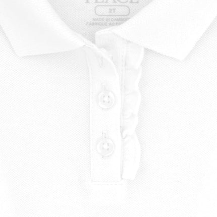 Polo piqué à manches longues et volants The Children's Place pour bébés et petites filles, blanc, 4T