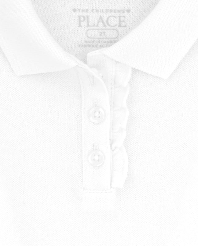 The Children's Place Baby Girls and Toddler Girls Long Sleeve Ruffle Pique Polo, White, 4T
