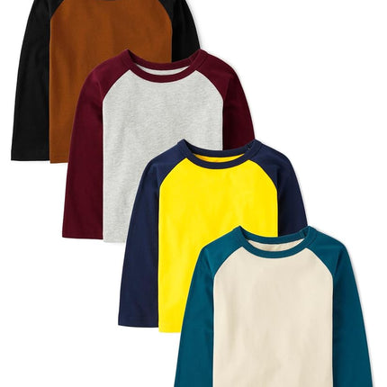 The Children's Place Lot de 4 hauts à manches longues décontractés en tricot pour bébé garçon et tout-petit, automne, coupe raglan, 6-9 mois