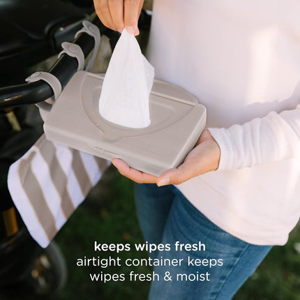 Ubbi On-The-Go Baby Wipes Dispenser, Portable Wipes Container for Travel, Diaper Bag Accessory Must Have for Newborns, Reusable Wipes Holder, Taupe