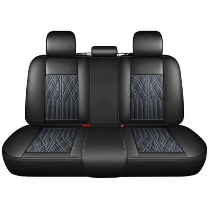 Huidasource Leather Back Row Seat Covers, Waterproof Rear Split Bench Car Seat Covers, Vehicle Seat Cushion Cover Protector Universal Fit for Most Cars Sedan SUV Pickup Truck(Back Row/Black&Blue)
