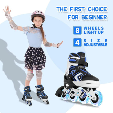Nattork Inline Skates for Girls and Boys with Full Light up Wheels, Adjustable Beginner Roller Skates for Kids Youth Blue